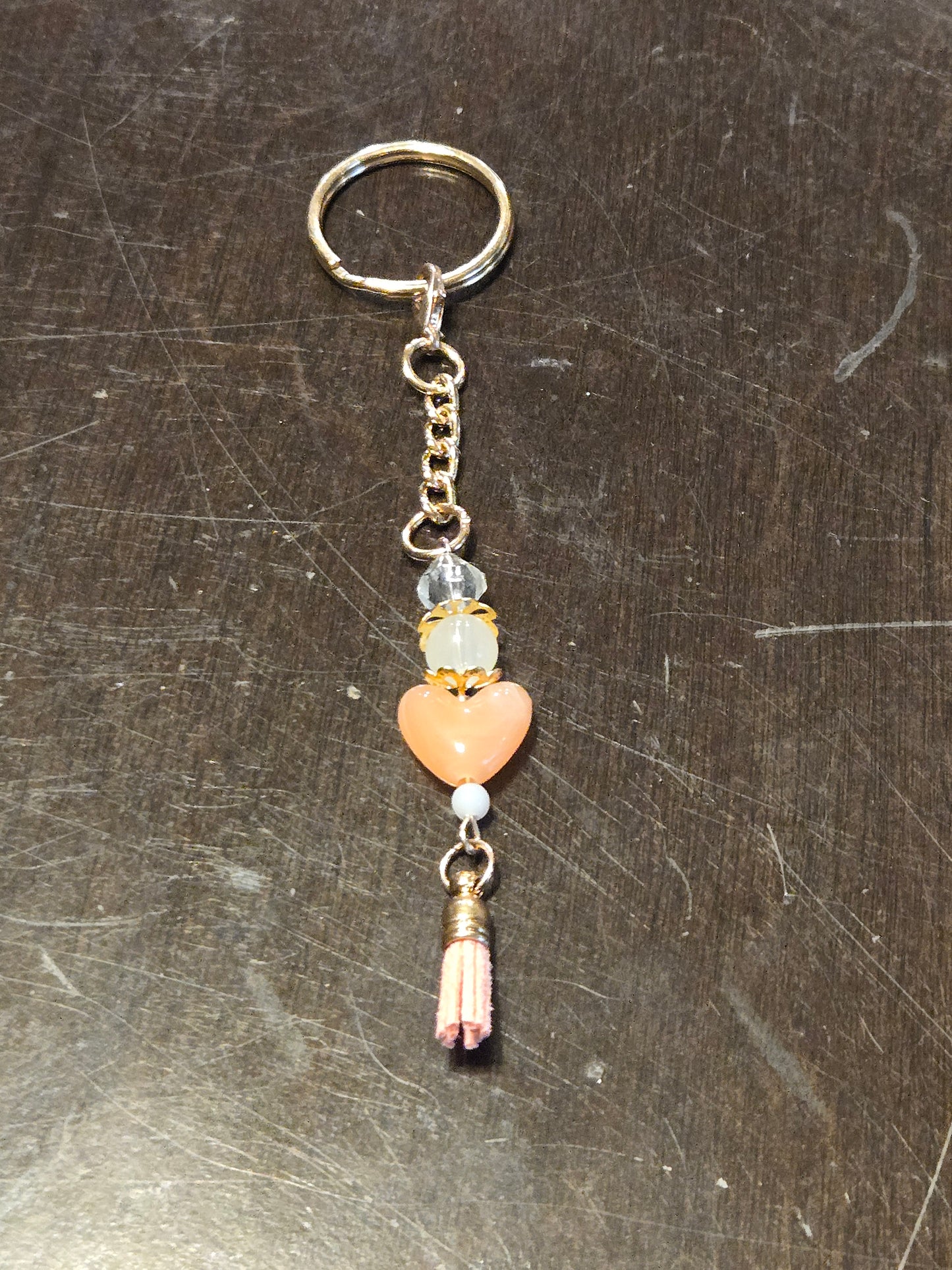 Peach Heart Tassel Keychain